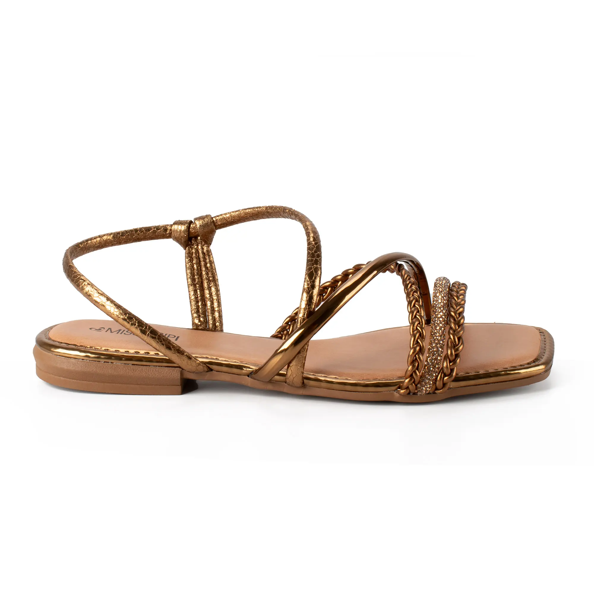 Sandália Mississipi Rasteira Metalizada J0661