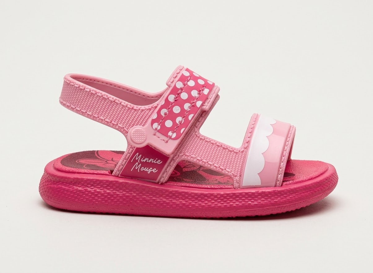 Sandália Infantil Minnie Mouse Rosa com Velcro – Conforto e Estilo