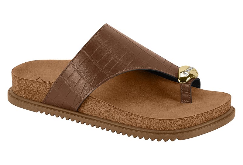 Tamanco Beira Rio Conforto Marrom com Detalhe Dourado