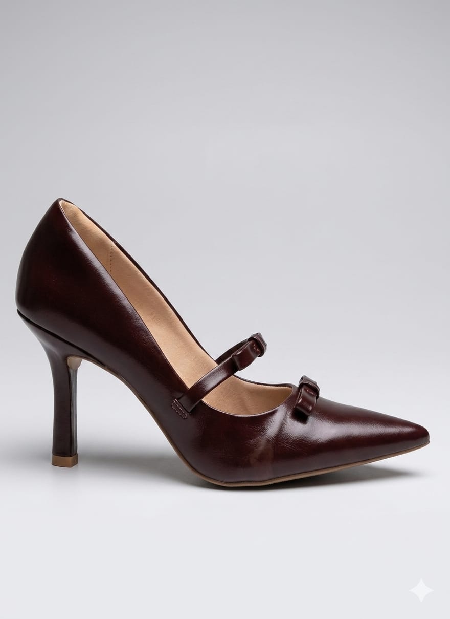 Scarpin Verniz Café com Laços Delicados 5590.24317