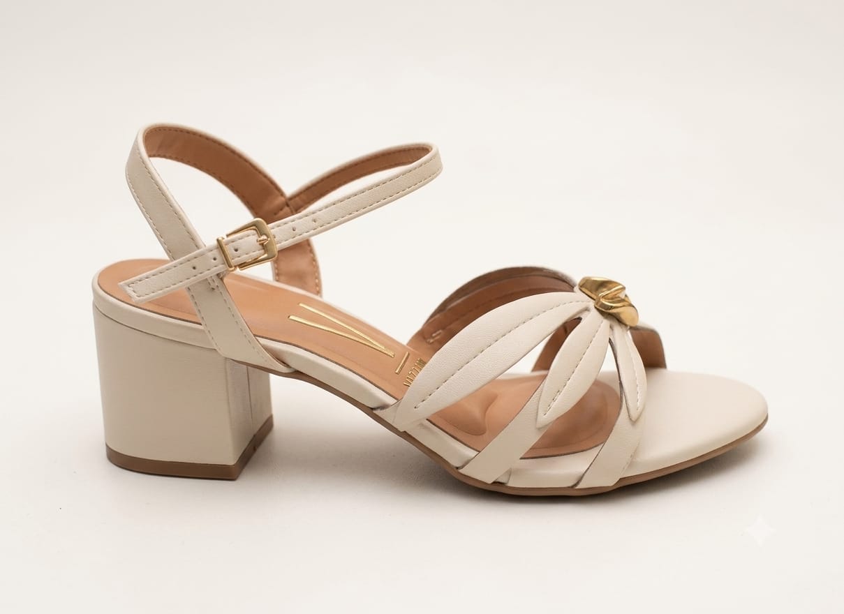 Sandália Feminina Salto Bloco com Detalhe Dourado – Elegância e Conforto