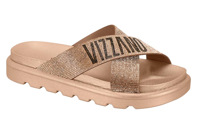 Tamanco Vizzano Slide Metalizado Brilho Nude 6459.341