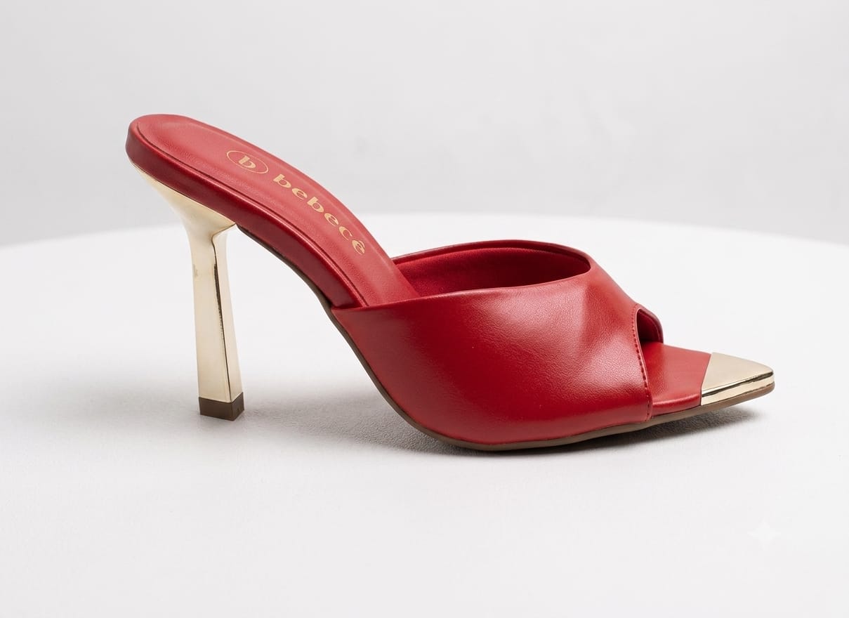 Tamanco Feminino de Salto Fino com Bico Folha Metalizado T8623-201