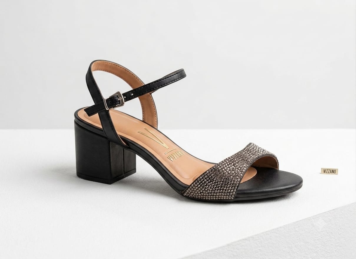 Sandália Feminina Salto Bloco Preta com Brilho – Elegância e Conforto 6291.1722