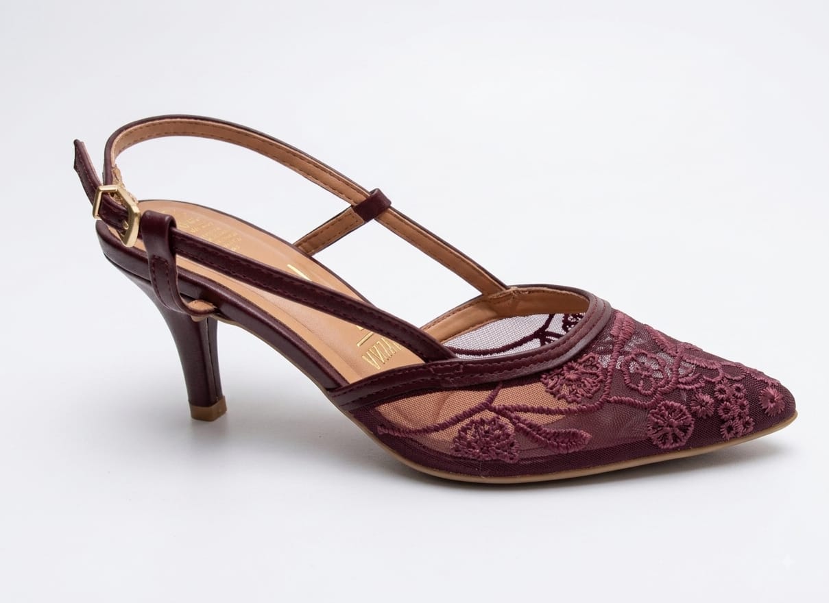 Slingback Feminino com Renda Floral e Salto Fino 1185.1162