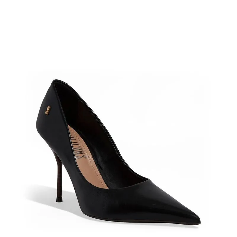 Scarpin One Couro Confort Preto Bico Fino Salto Agulha