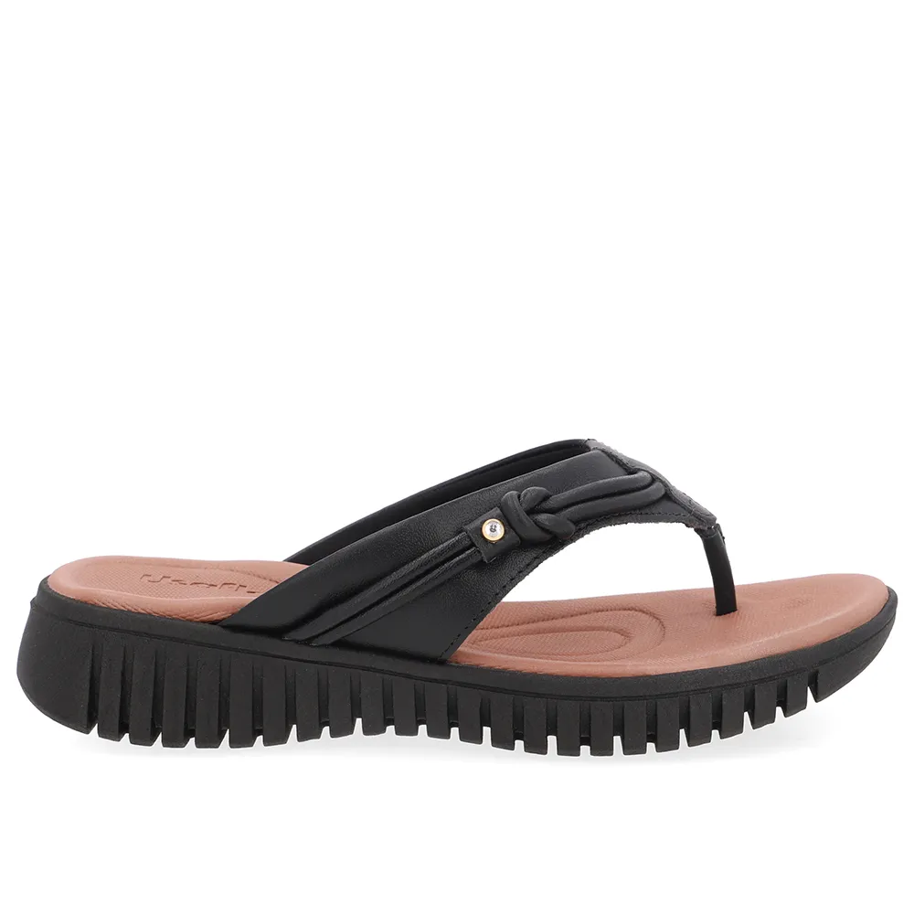 Chinelo Preto Couro Tira Enfeite