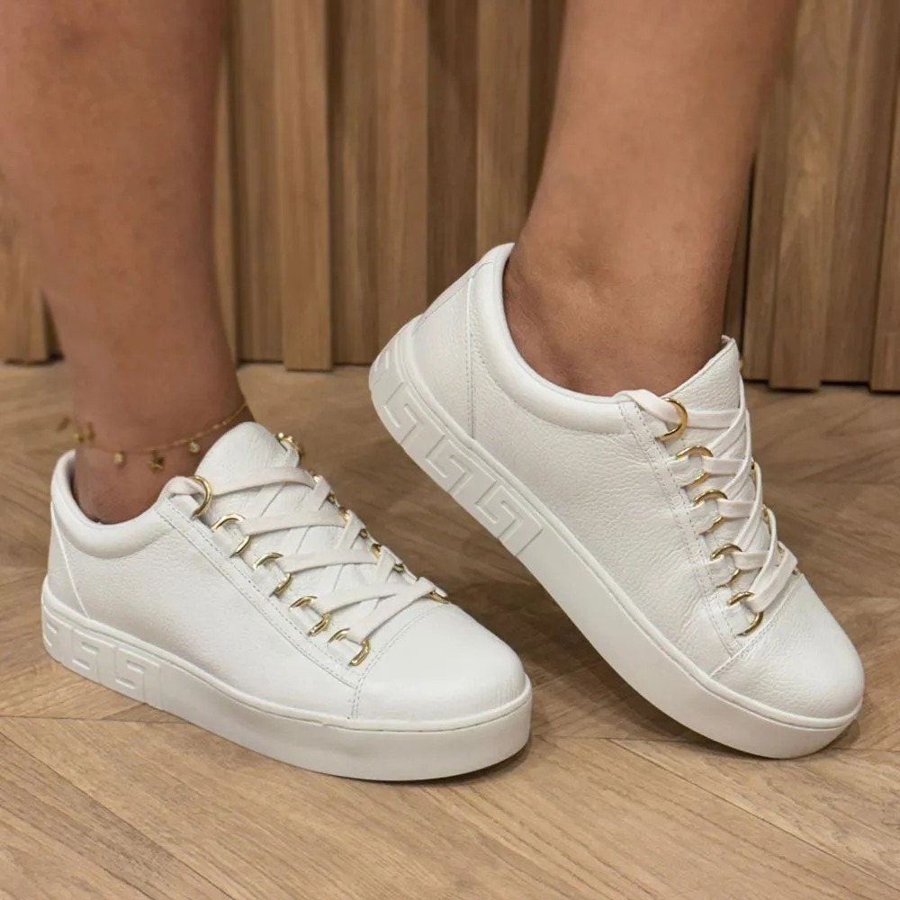 Tenis Em Couro Liso Luz Da Lua 59160009