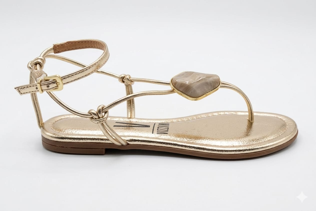 Sandália Rasteira Dourada com Pedra Decorativa 6235.1826