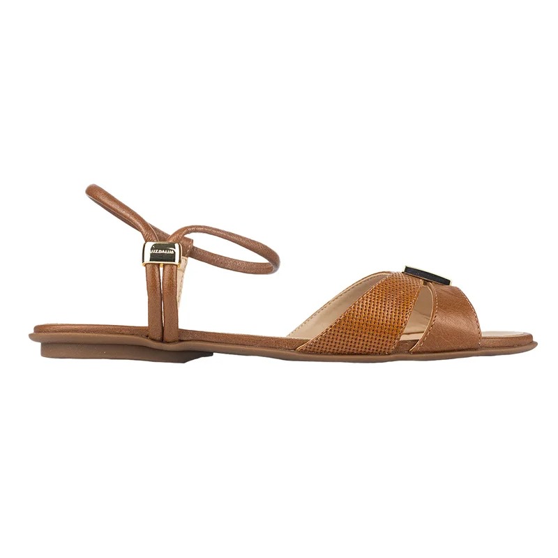 Sandália Rasteira Marrom com Fivelas Douradas 52210045