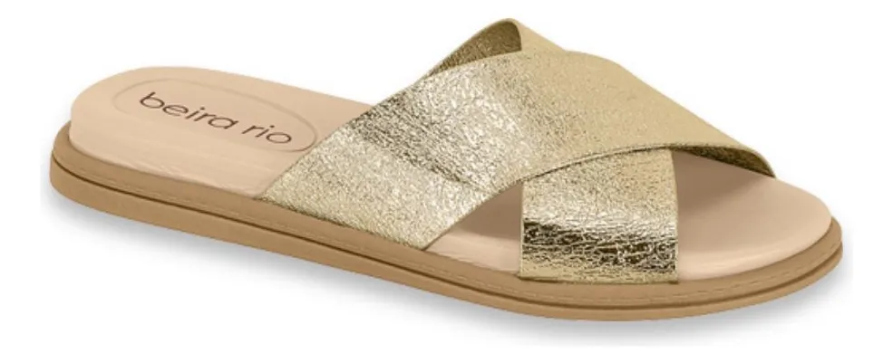 Rasteira Beira Rio Dourada Conforto com Tiras Cruzadas