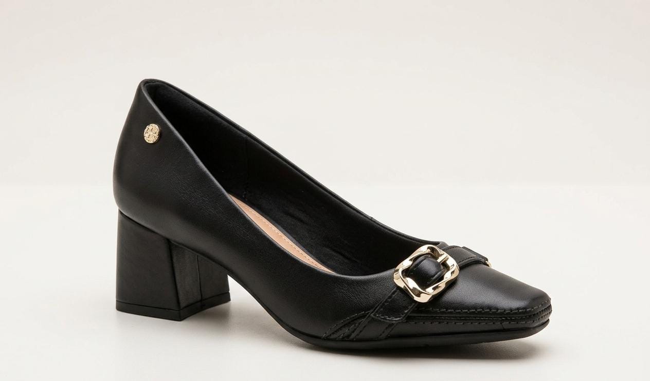 Scarpin Nude Elegante com Fivela e Salto Bloco 26-68104