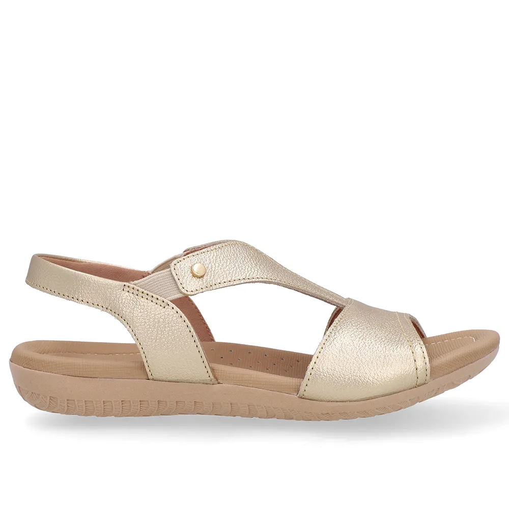 Sandália Rasteira Couro Dourada Bico Redondo