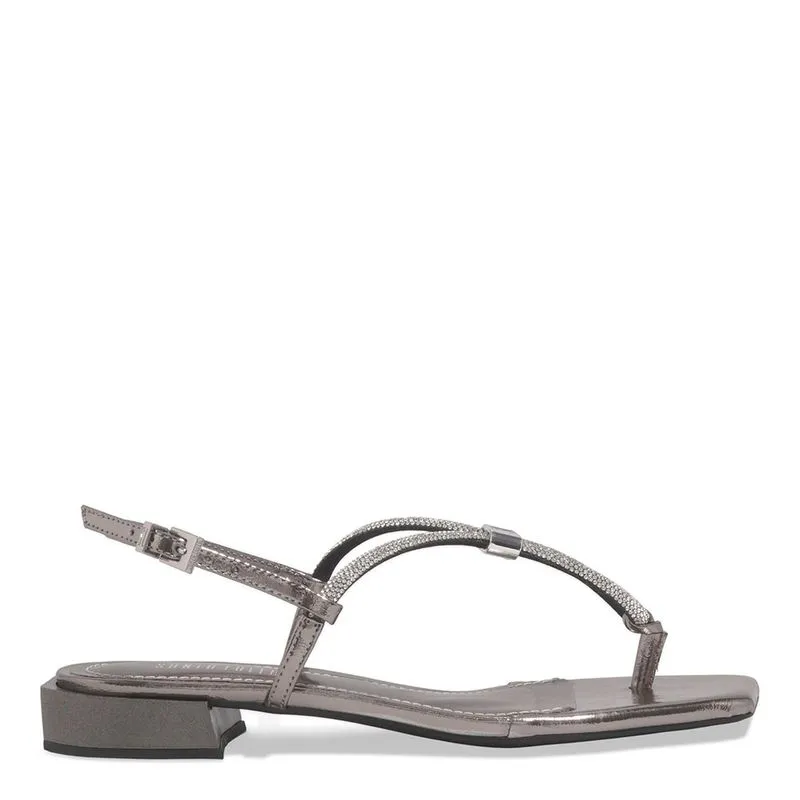 Rasteira Metalizada Grafite Bico Quadrado Brilho