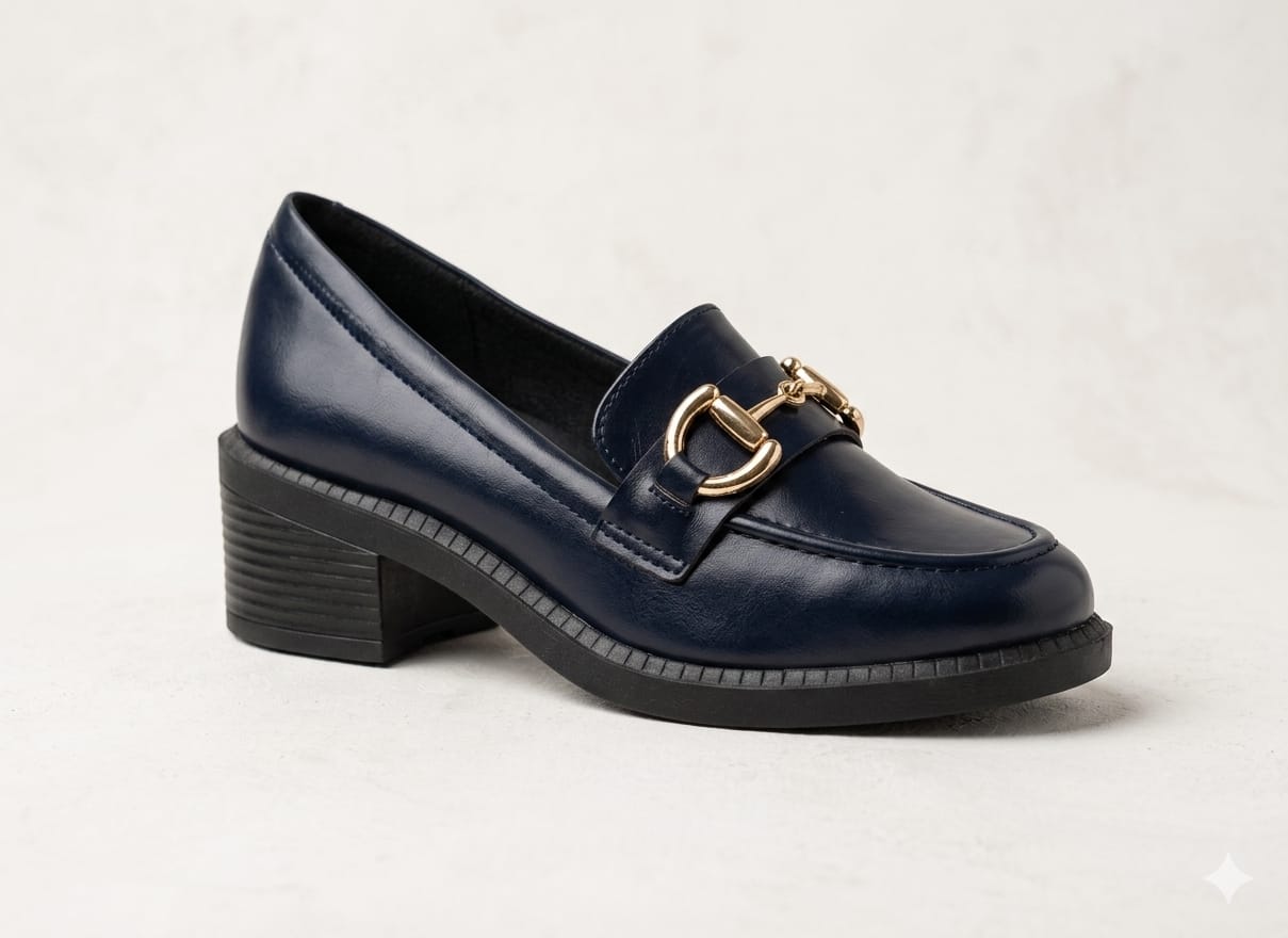  Mocassim Salto Bloco Azul Marinho Elegante 5808.24346